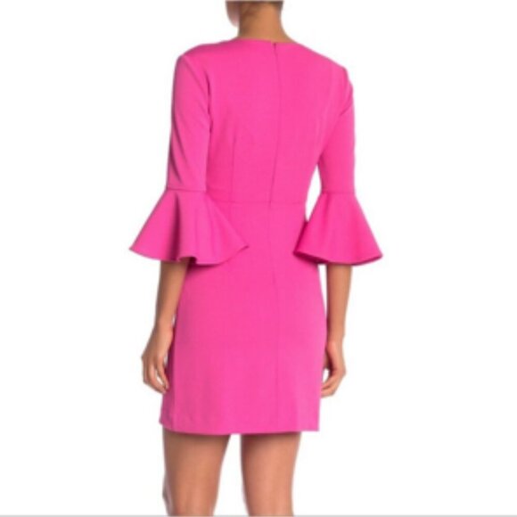 Trina Turk Barbie Pink Bell Sleeve V-Neck Sheath Dress NWOT Size 12 - Picture 2 of 10